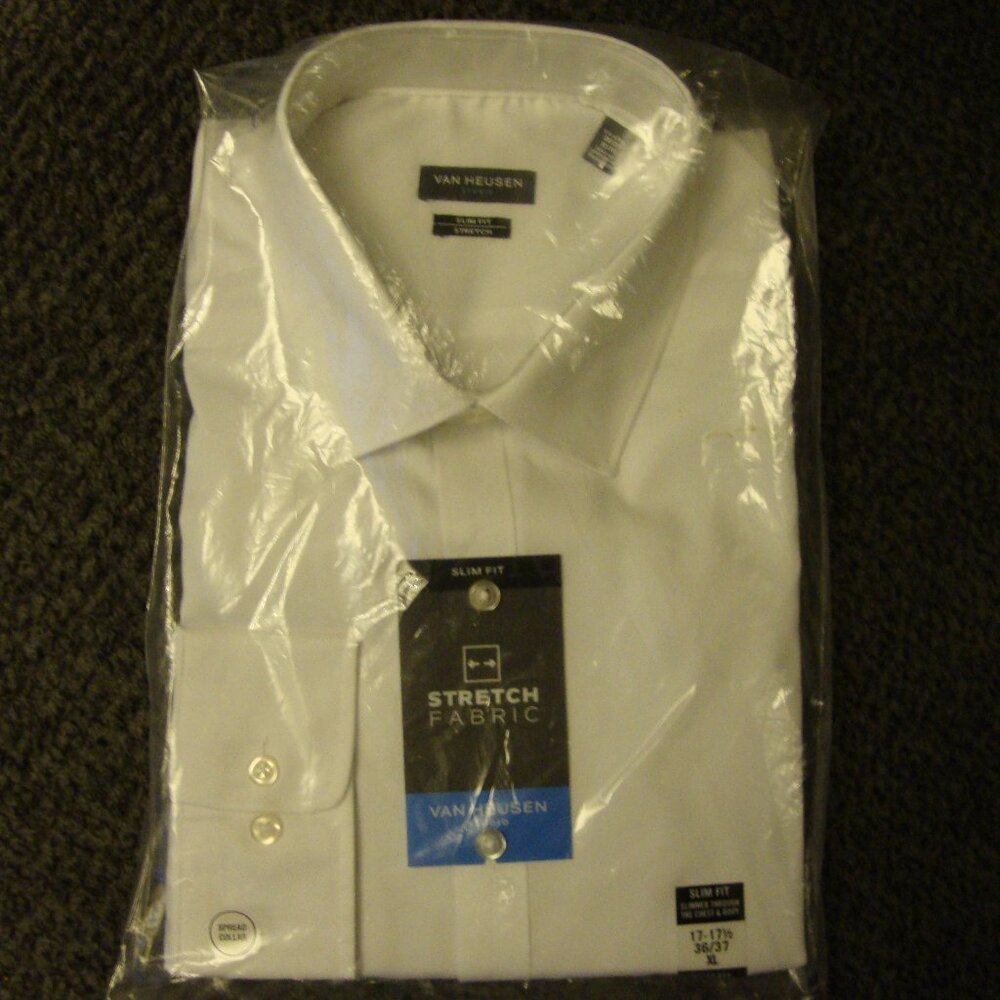 Van Heusen Slim Fit 17-17-1/2 36/37 white long-sleeve spread collar dress shirt